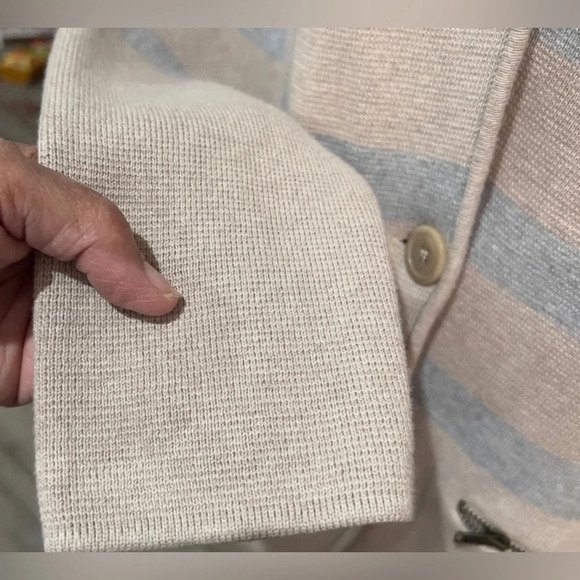 Talbots Medium Cotton Blend Beige and Light blue striped blazer - Picture 5 of 11